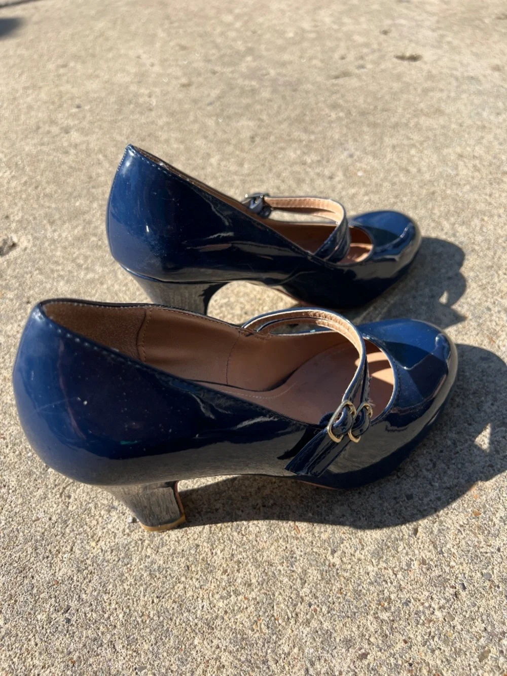 Women’s Patent Mary Jane Heels - Navy Blue (Size 7)